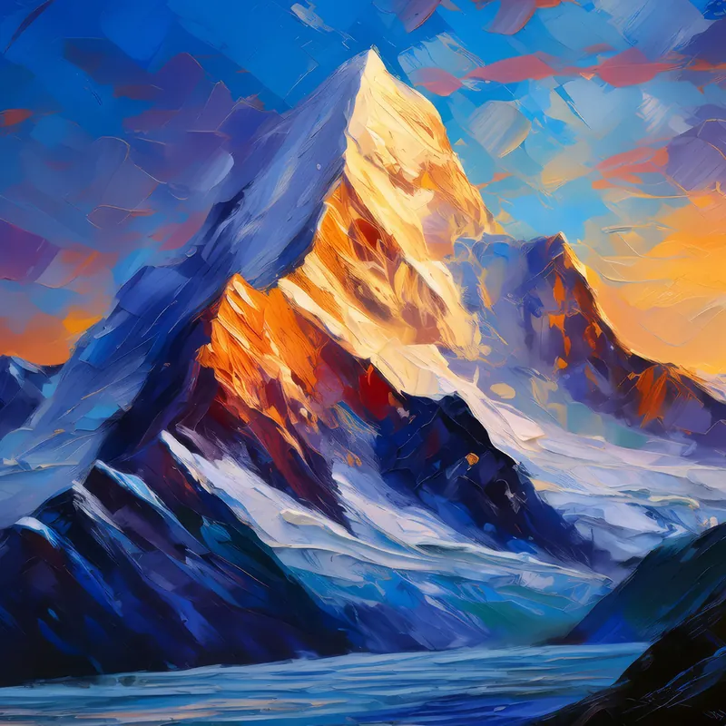 Painting: Icy Mountain Peak at Sunrise