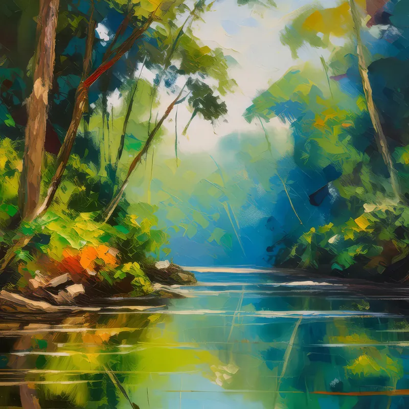 Painting: Jungle River Reflections