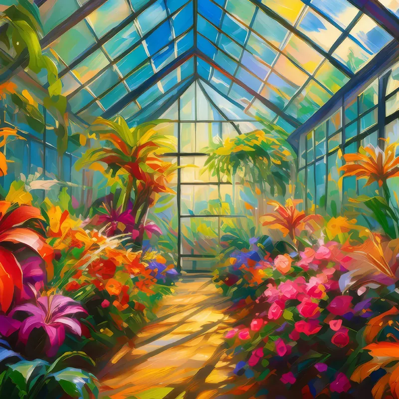 Painting: Lush Greenhouse Oasis