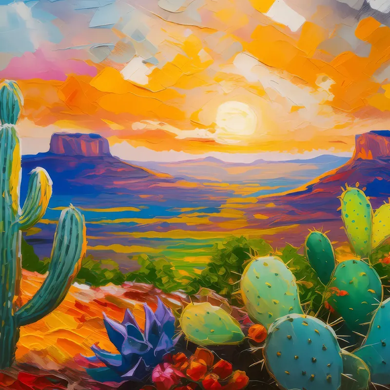 Painting: Mesa and Cacti Sunset