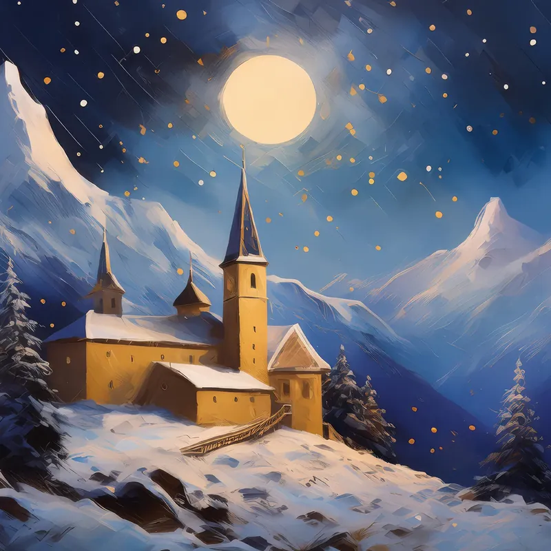 Painting: Moonlit Monastery in the Mountains