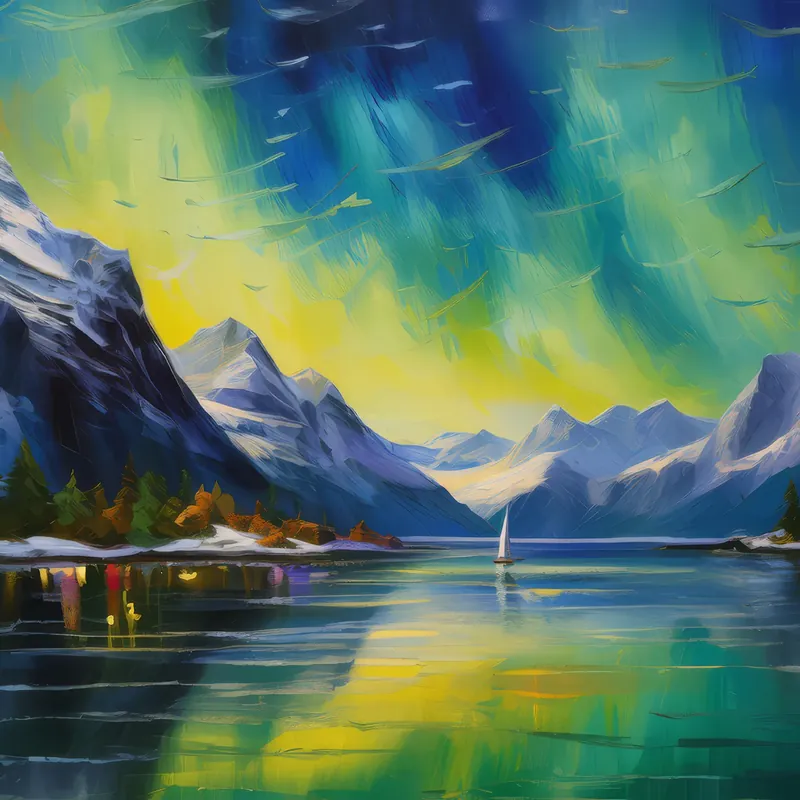 Painting: Northern Lights over the Fjord