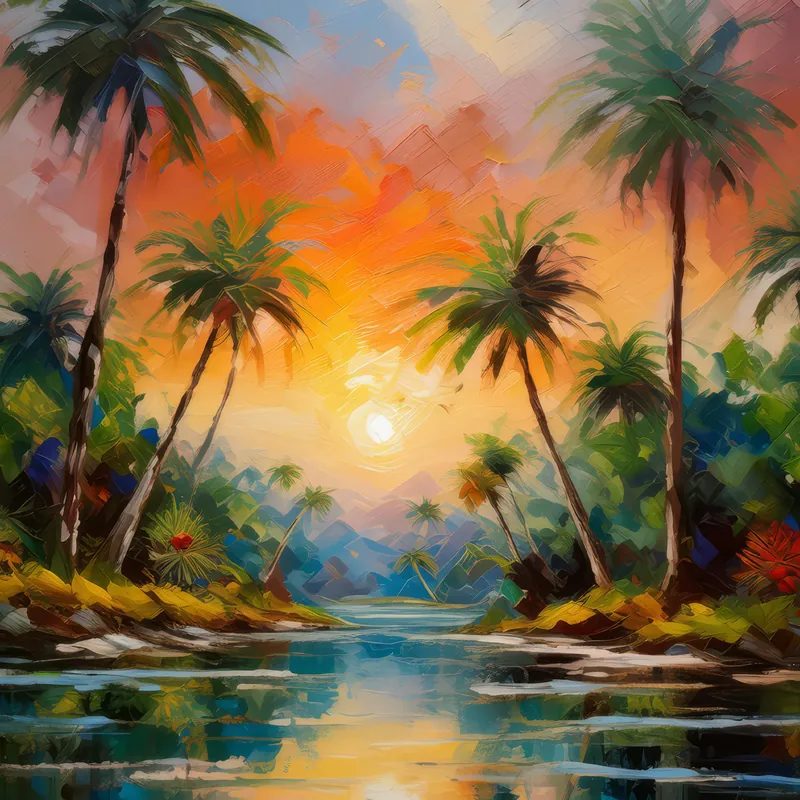 Painting: Oasis Sunset Reflection