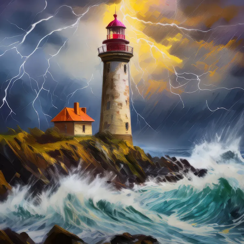 Painting: Old Lighthouse in Storm