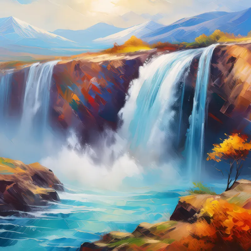 Painting: Plateau Barrage Waterfall