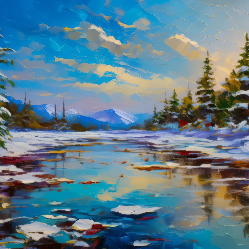 Painting: Reflective Ice Ponds in Boreal