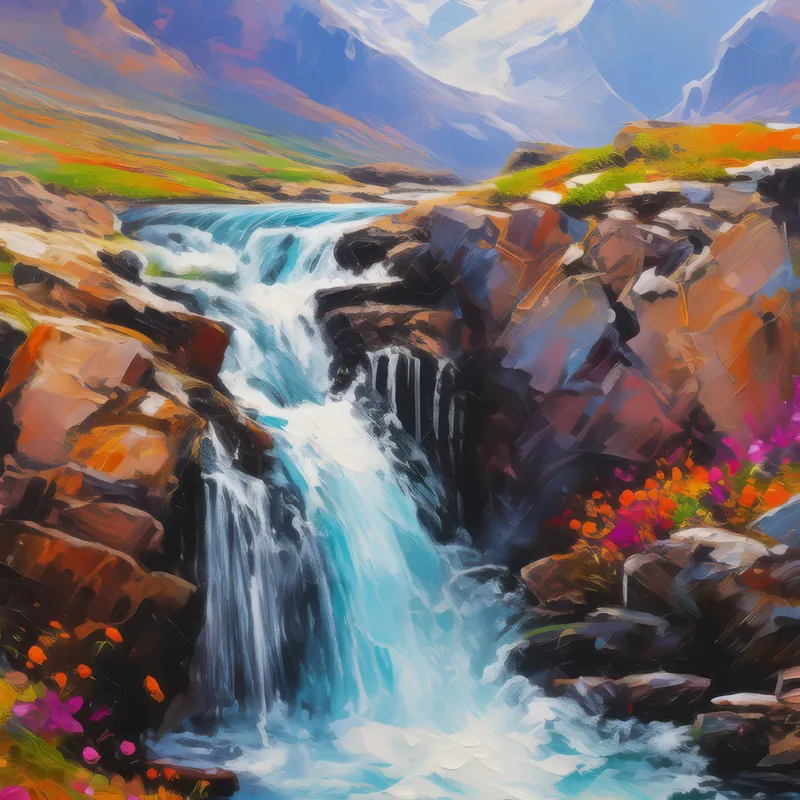 Painting: Rocky Alpine Waterfall