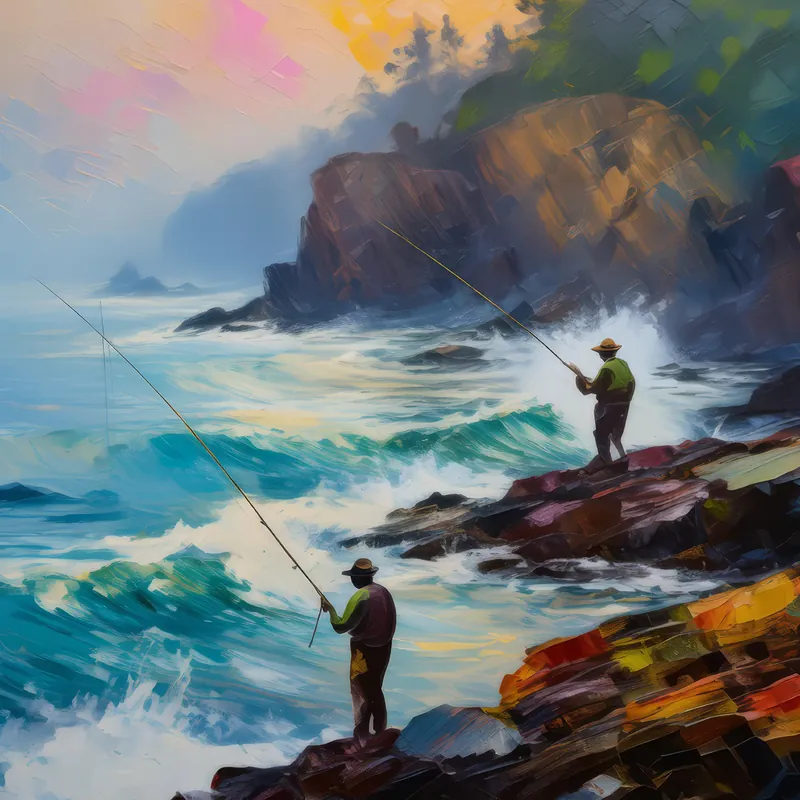 Painting: Rocky Shoreline Fishing