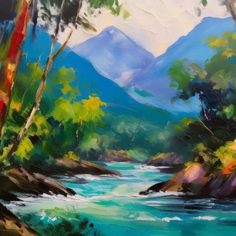Painting: Rushing River Mountain Base