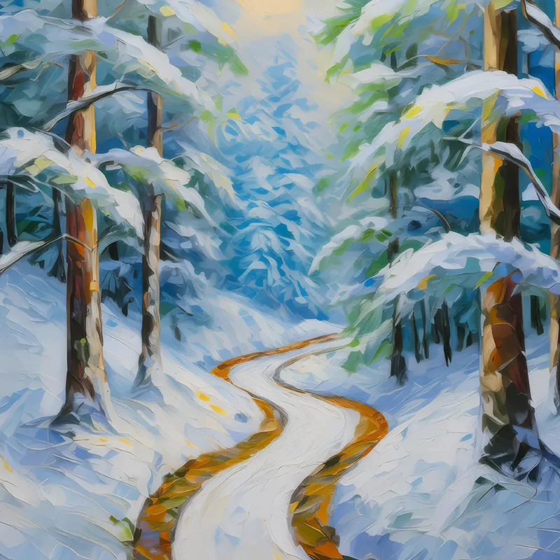 Painting: Snowy Forest Pathway