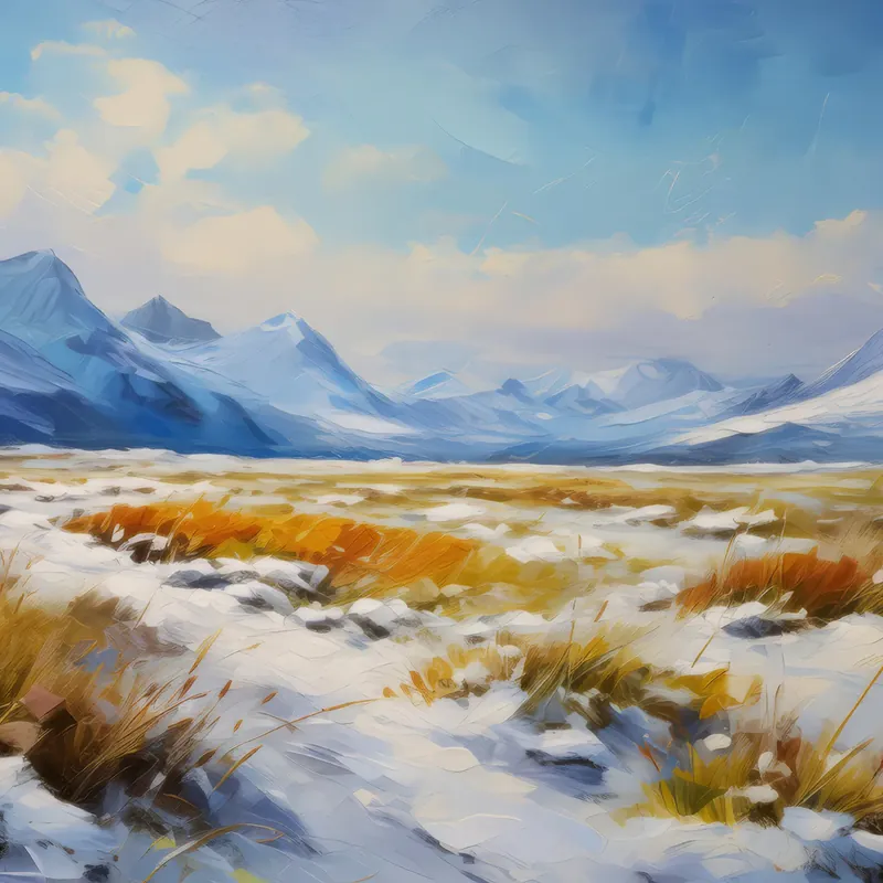Painting: Snowy Grassland Panorama