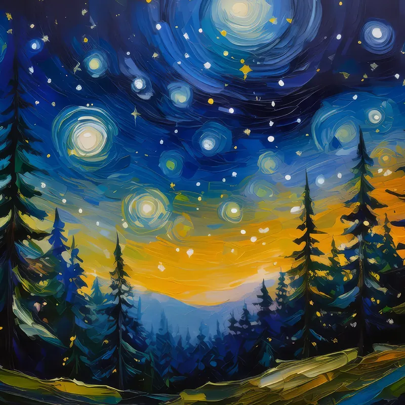 Painting: Starlit Sky Over Forest