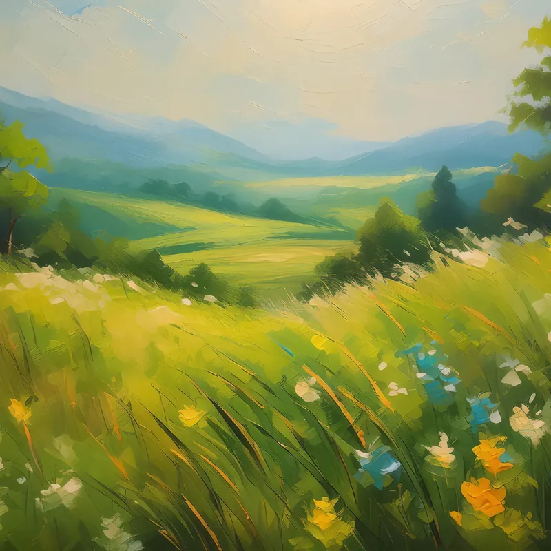 Painting: Sunlit Grassland Field