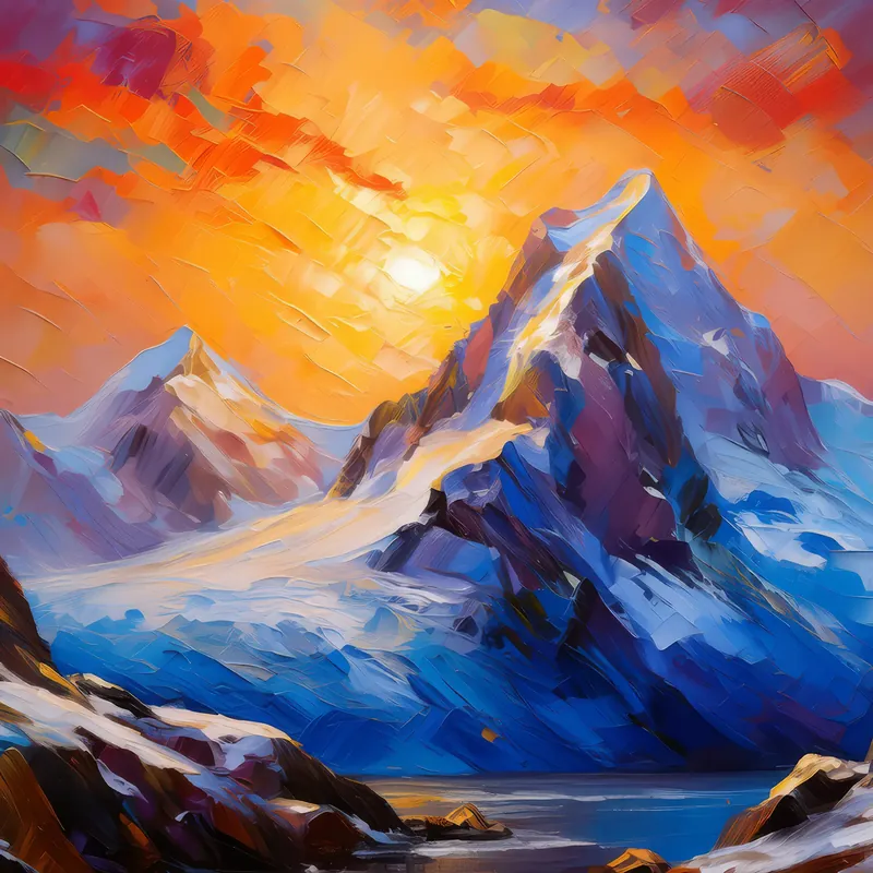 Painting: Sunrise Over Peaks