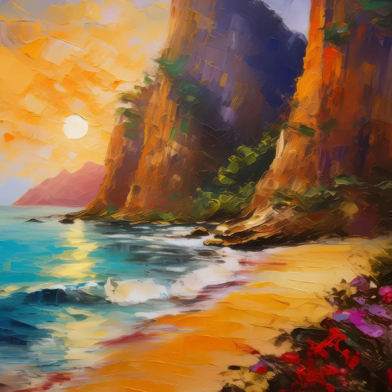 Painting: Sunset Cliffside Island