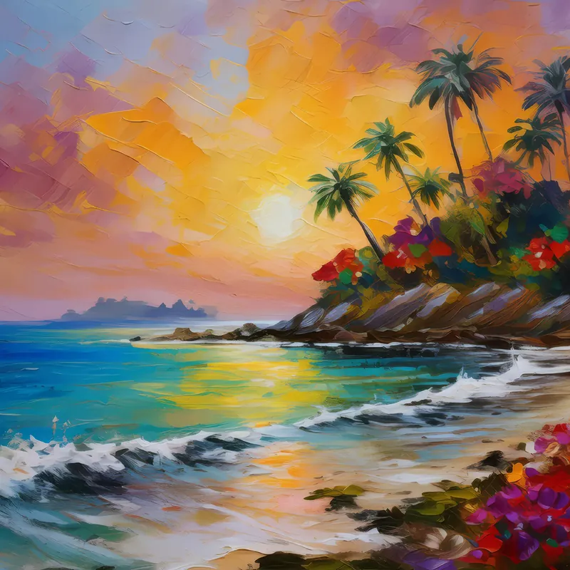 Painting: Sunset Island Retreat