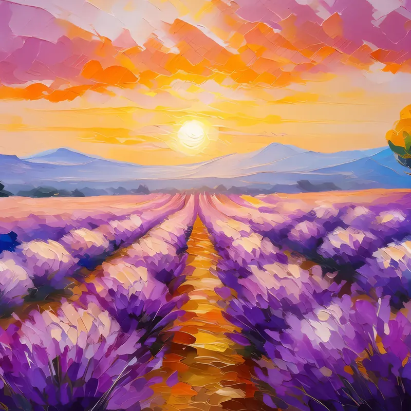 Painting: Sunset Over Lavender Fields
