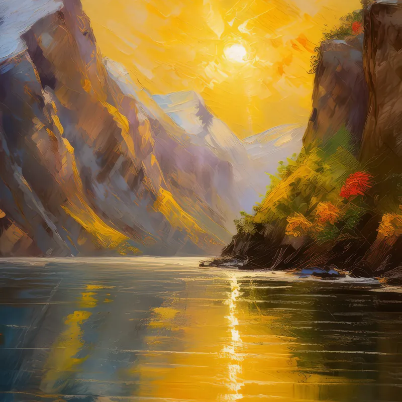 Painting: Sunset Over the Fjord