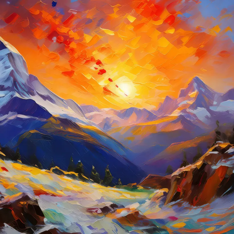 Painting: Sunset on Alpine Peaks