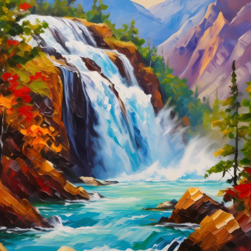 Painting: Thunderous Mountain Waterfall