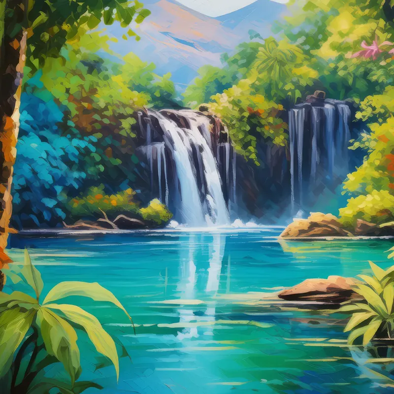 Painting: Tropical Waterfall Escape