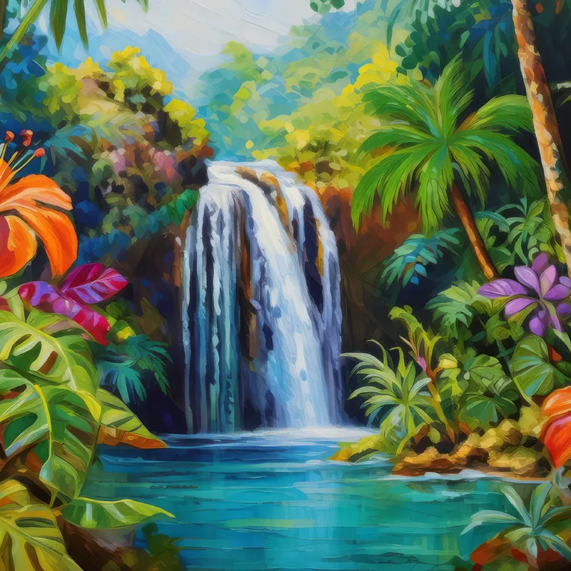 Painting: Waterfall in a Tropical Paradise
